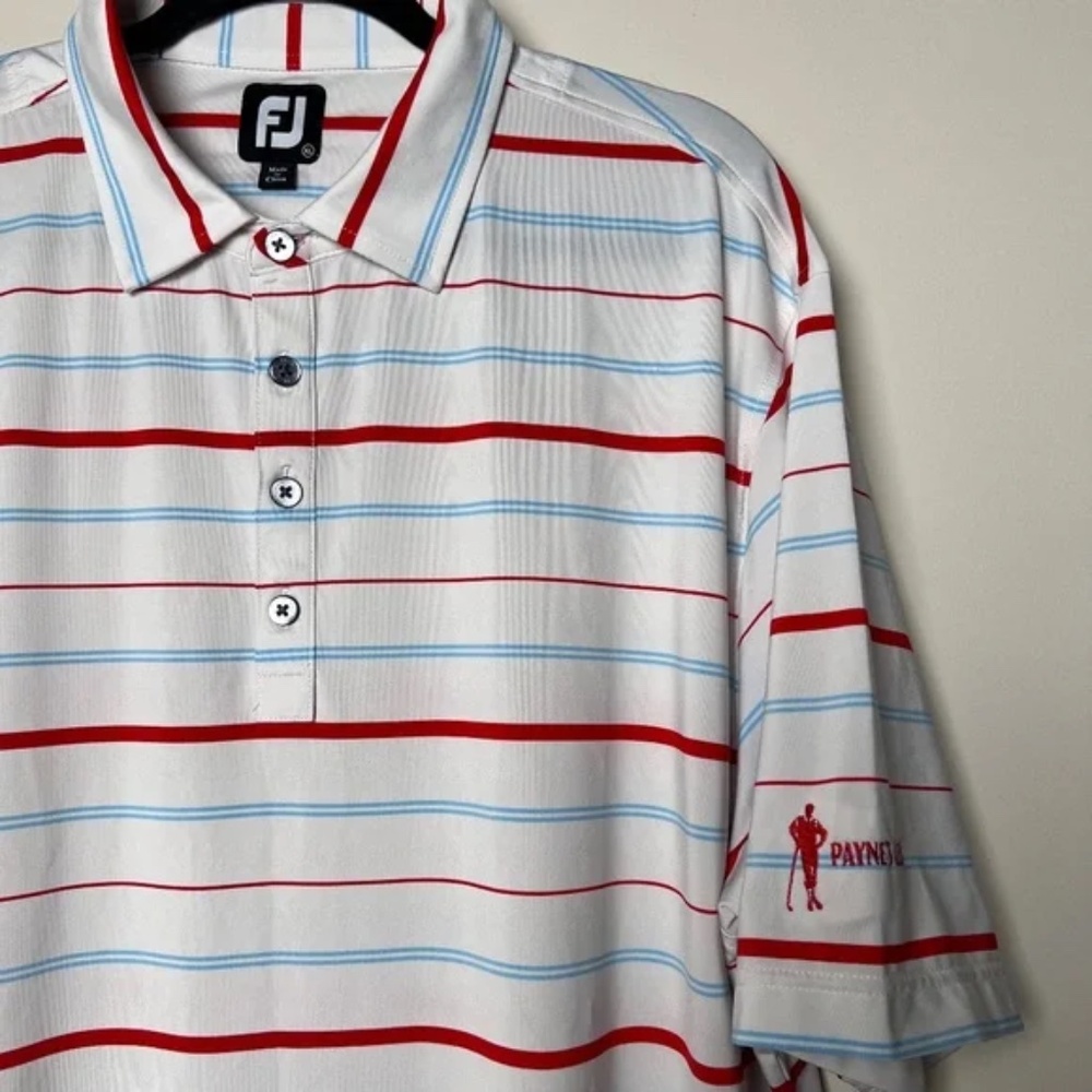 FootJoy Striped Polo Payne’s Valley Embroidered Logo Blue Red White Men’s XL